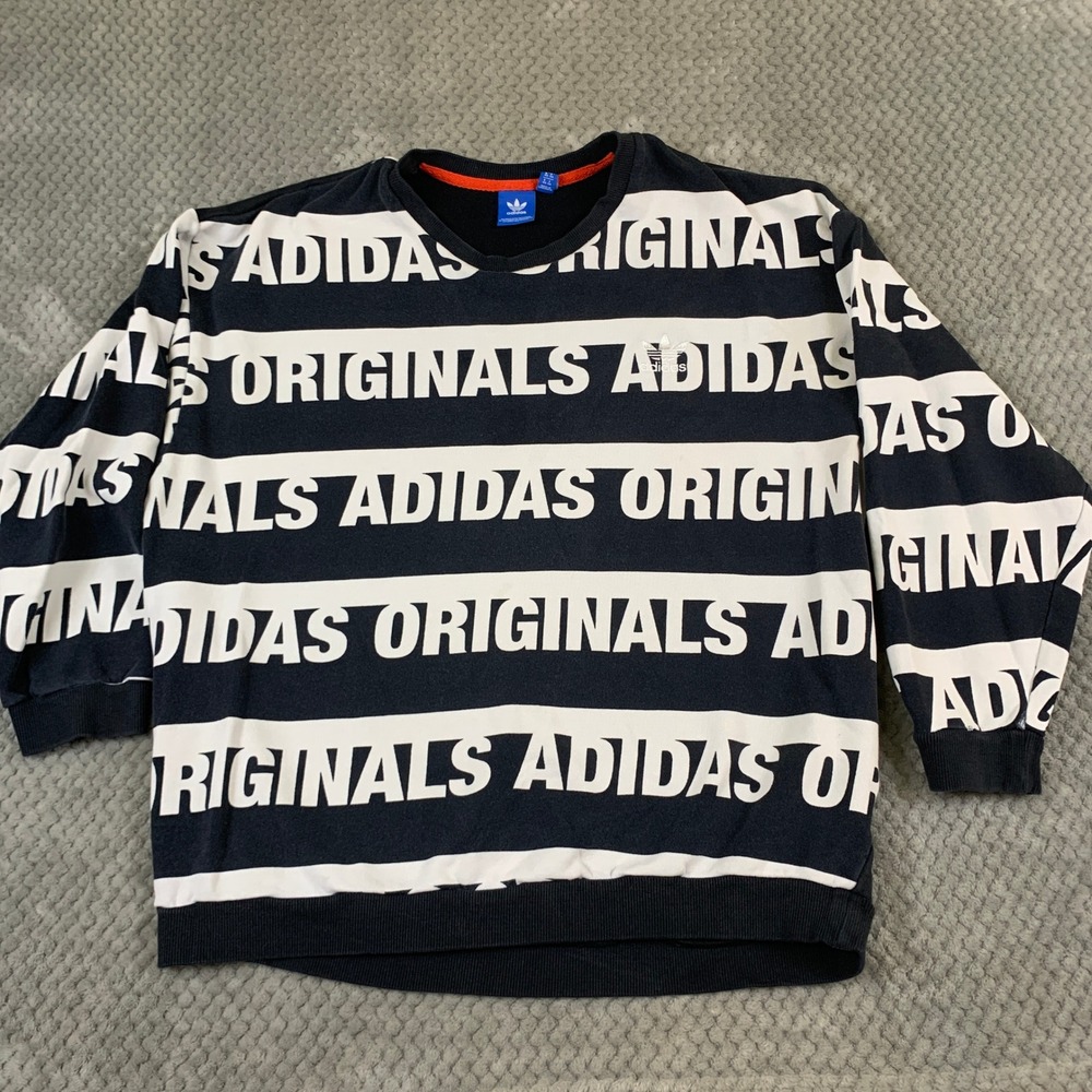 Adidas Originals Mens XL Black White All Over Print Sweatshirt BJ8297 Trefoil
